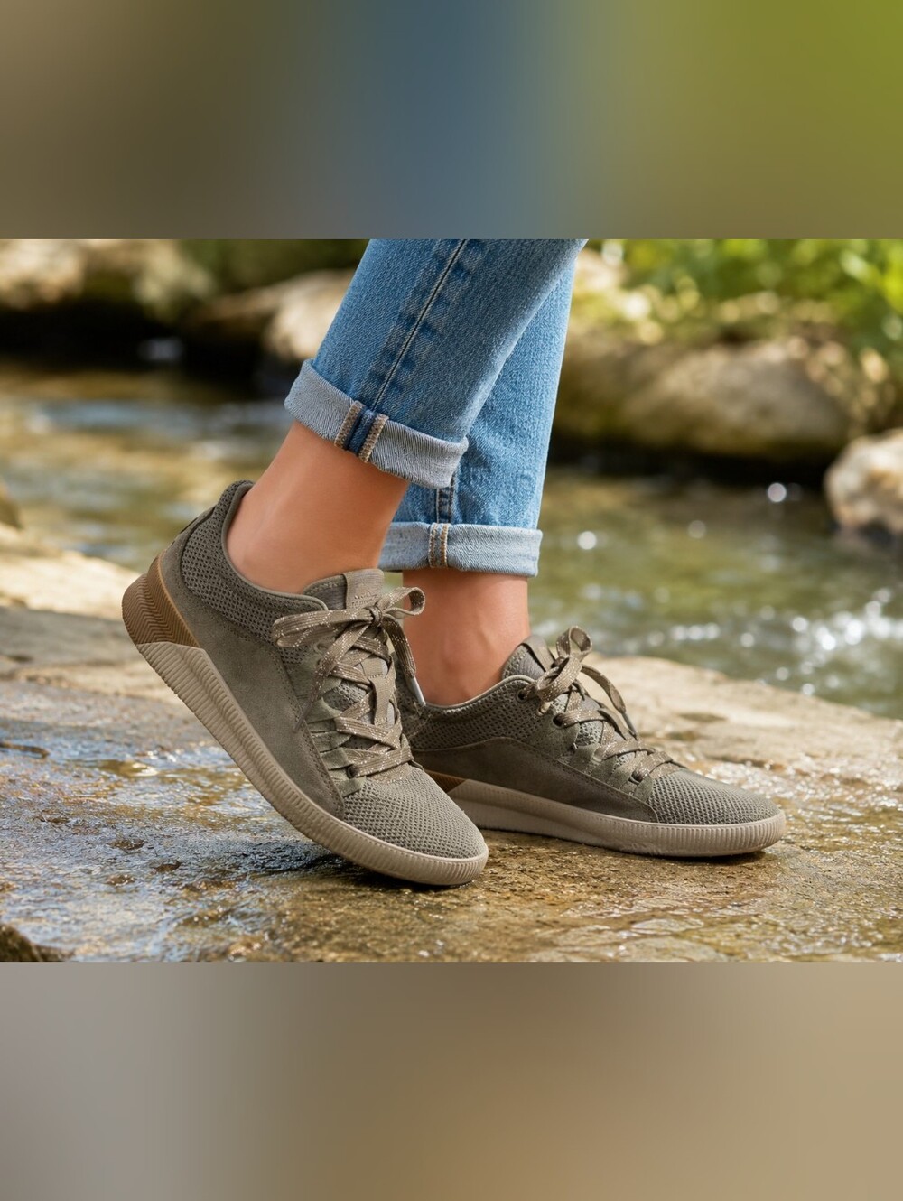 Sorel Out N About Waterproof Sneakers Olive Green Lace-Up Walking Shoes Women 7